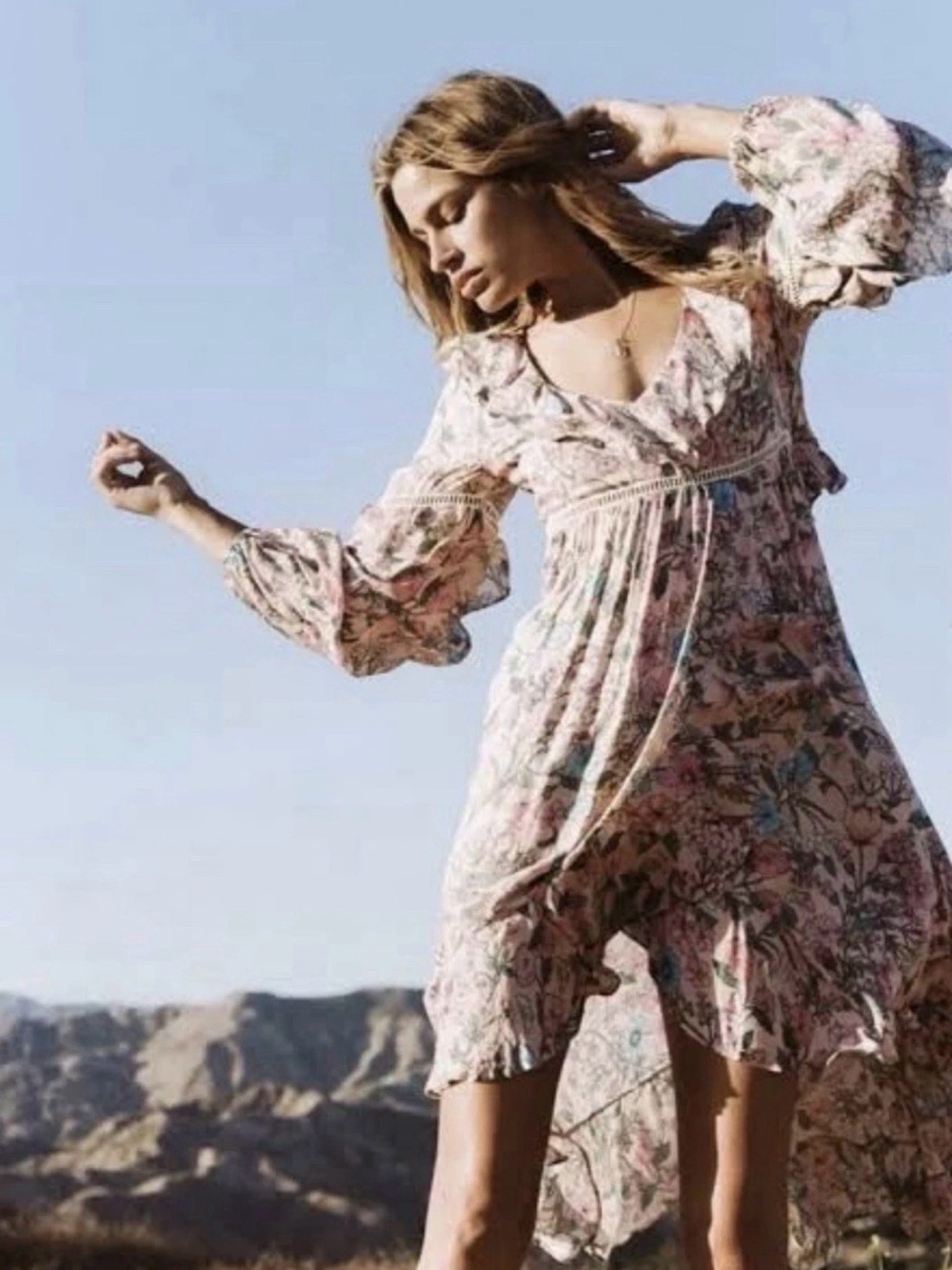 Sayulita XL pink musk frill gown Spell and the Gypsy Collective Dress